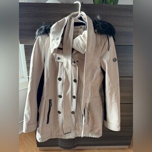 Calvin Klein Women's Beige Trench Coat with Black Accents